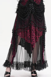 Black/Purple Tassels Mesh Women's Gothic Long Skirt